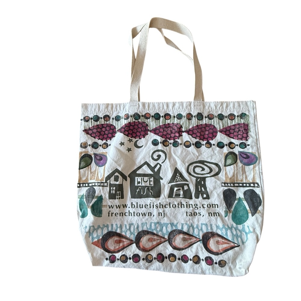 Bluefish Hand‎ Painted Cotton Shopping Canvas Tote Bag 16x18” - Picture 2 of 5